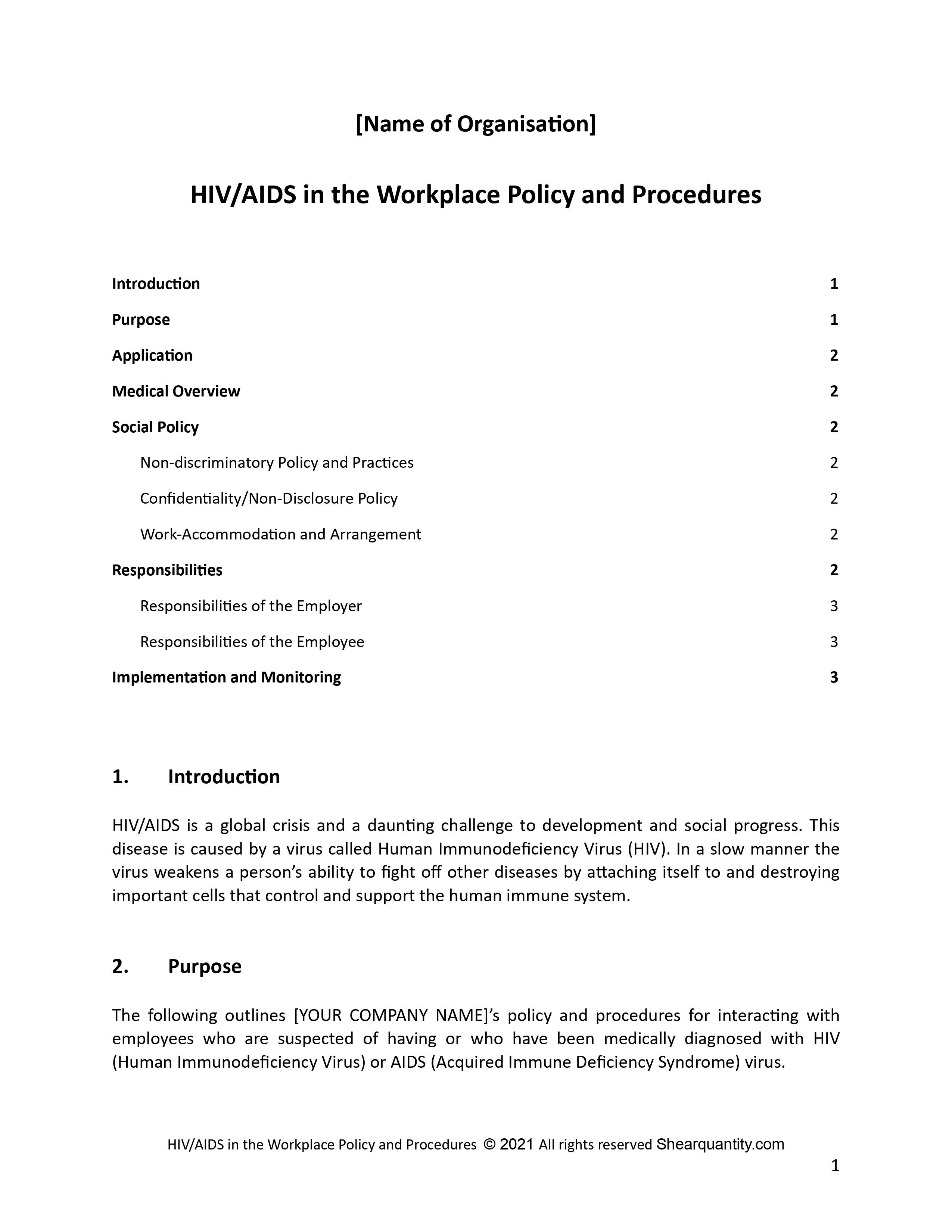 HIV/AIDS in the Workplace Policy and Procedures