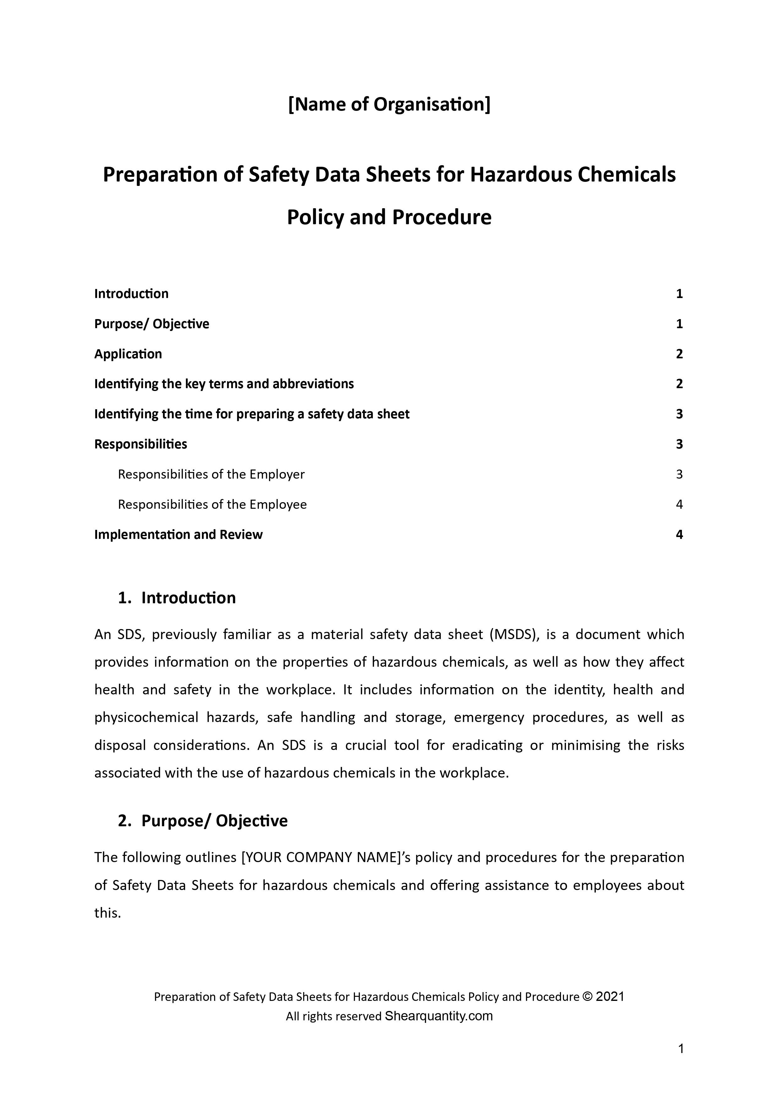 Preparation of Safety Data Sheets for Hazardous Chemicals