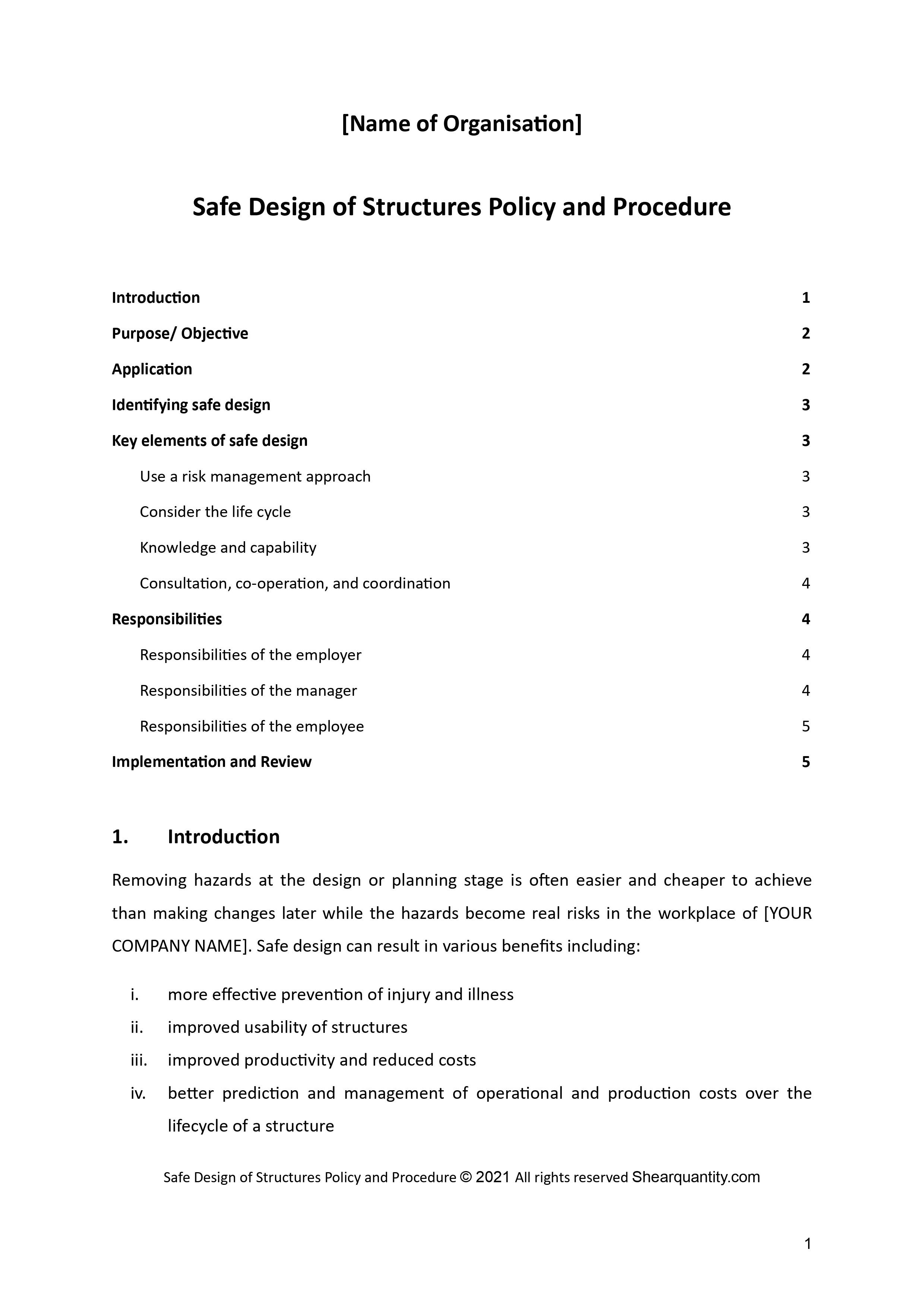 Safe Design of Structures Policy and Procedure