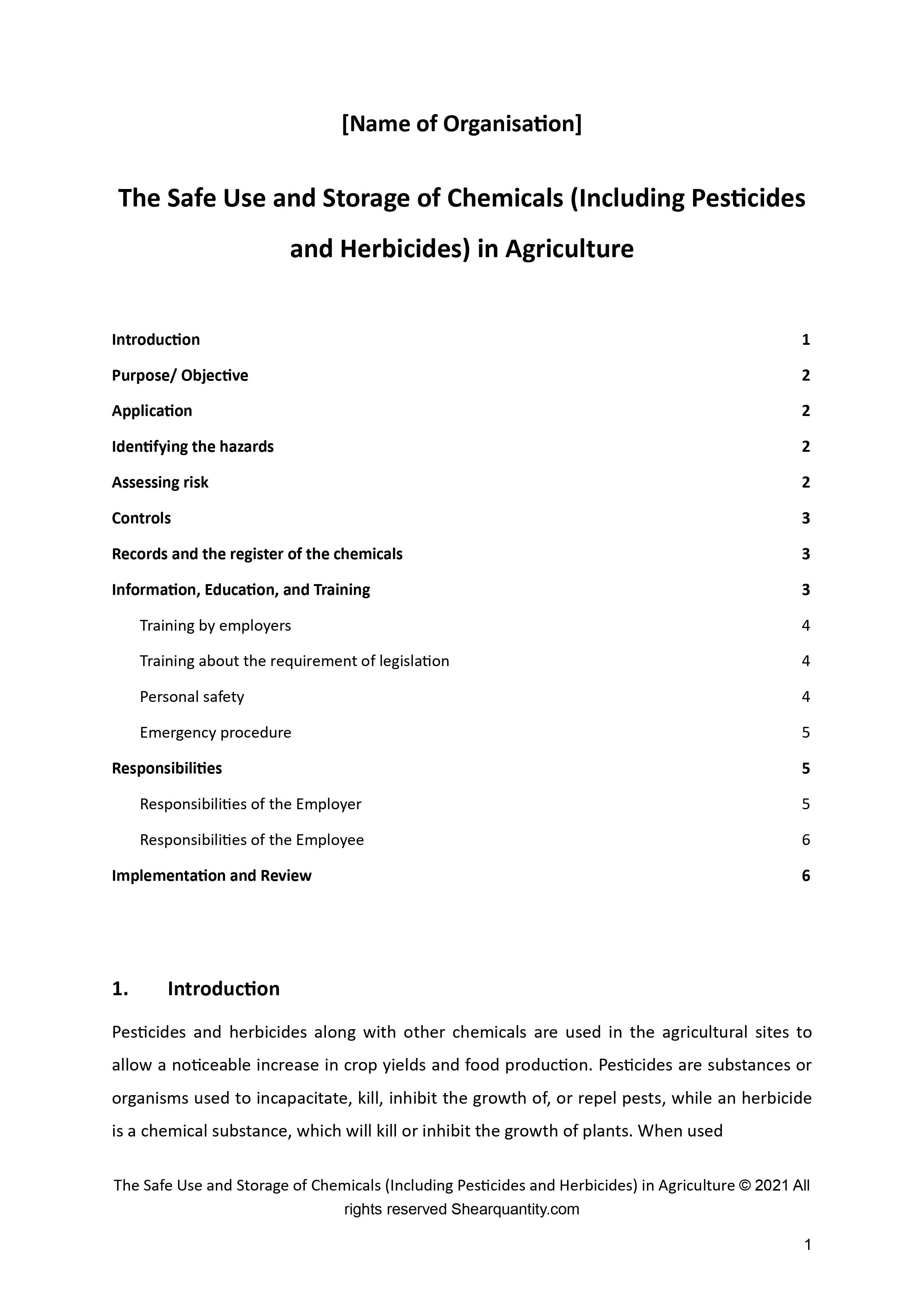The Safe Use and Storage of Chemicals in Agriculture